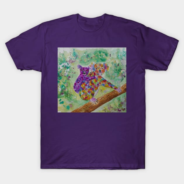 Colourful Mother and Baby Koala Bears T-Shirt by Casimirasquirkyart